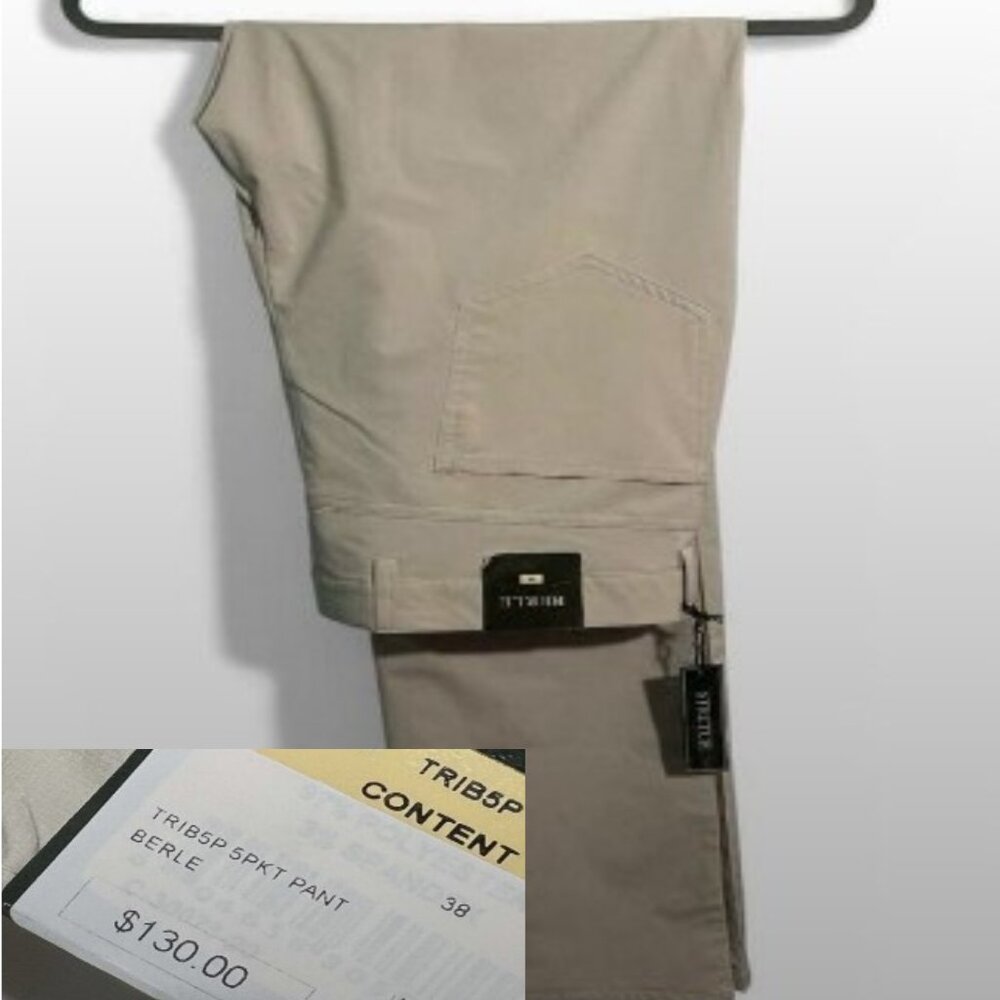 Berle Pants Size 38 NWT $130 5-Pocket Performance Stretch Pants Khaki Beige